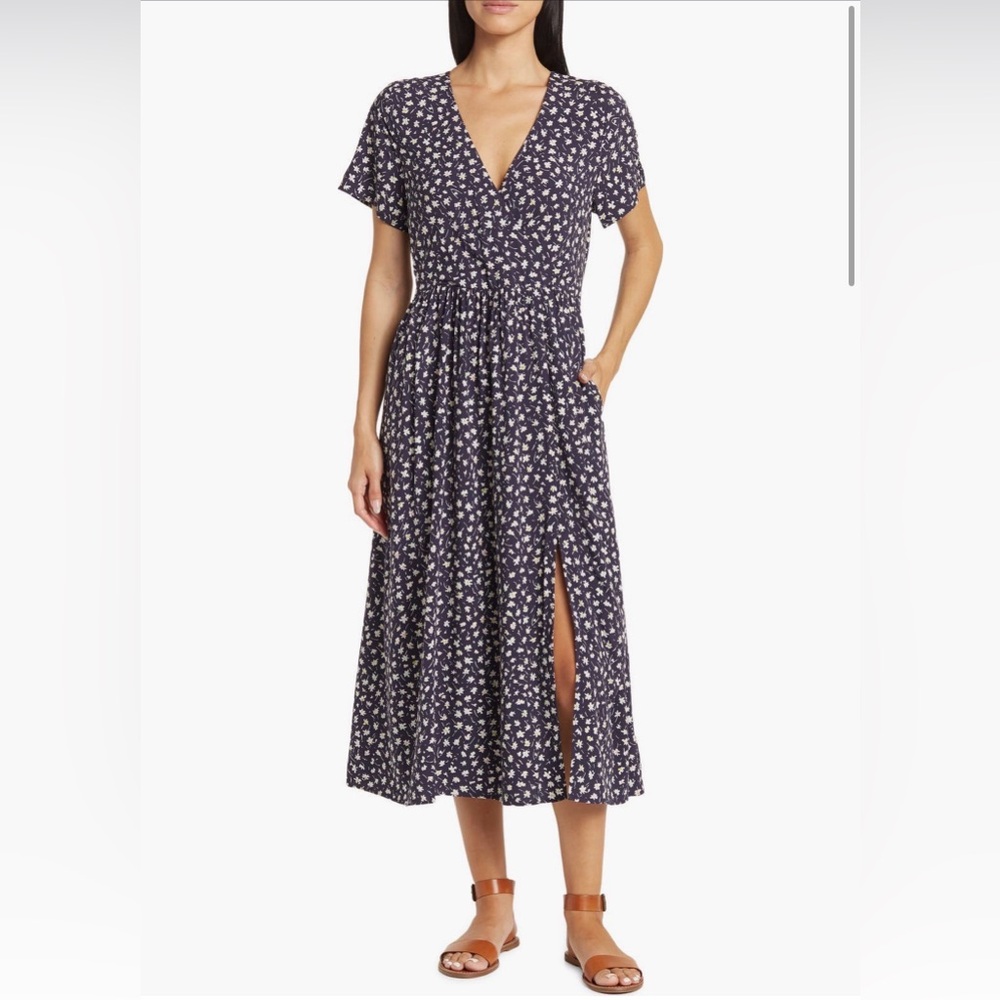Madewell Floral Print Midi Faux Wrap Dress Size L